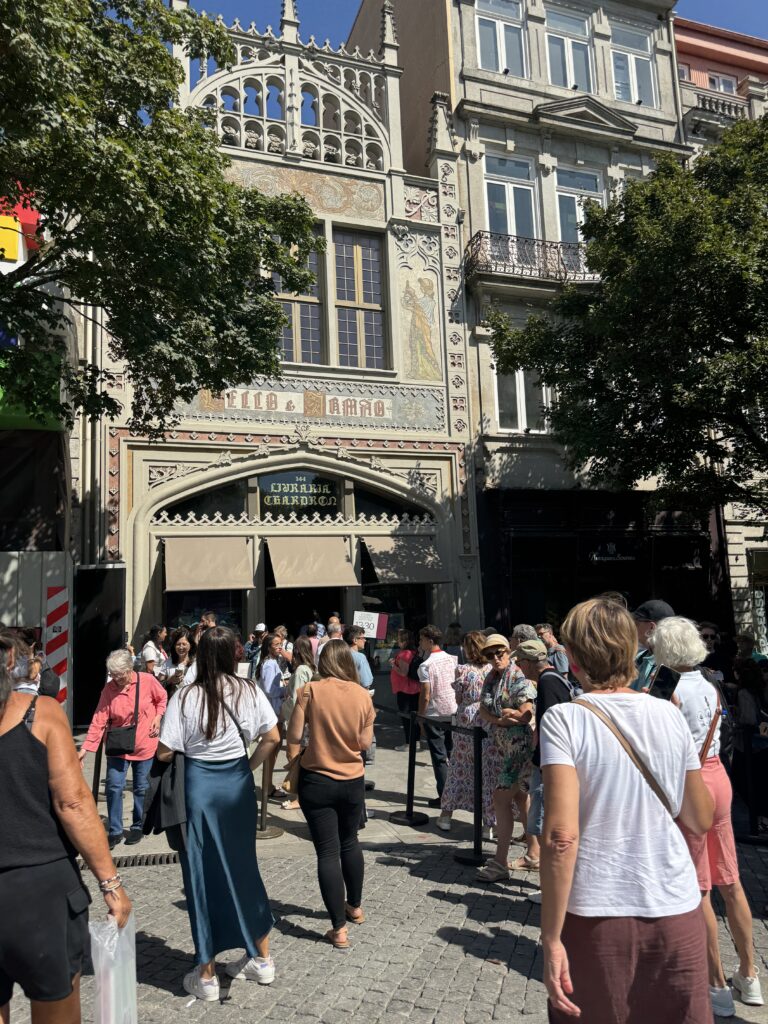 Front view of Livraria Lello in Porto Portugal, one of the most famous bookstores in the world