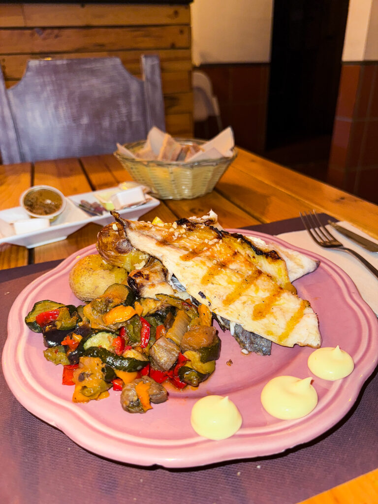 fish dinner at veladouro in pinhao portugal 
