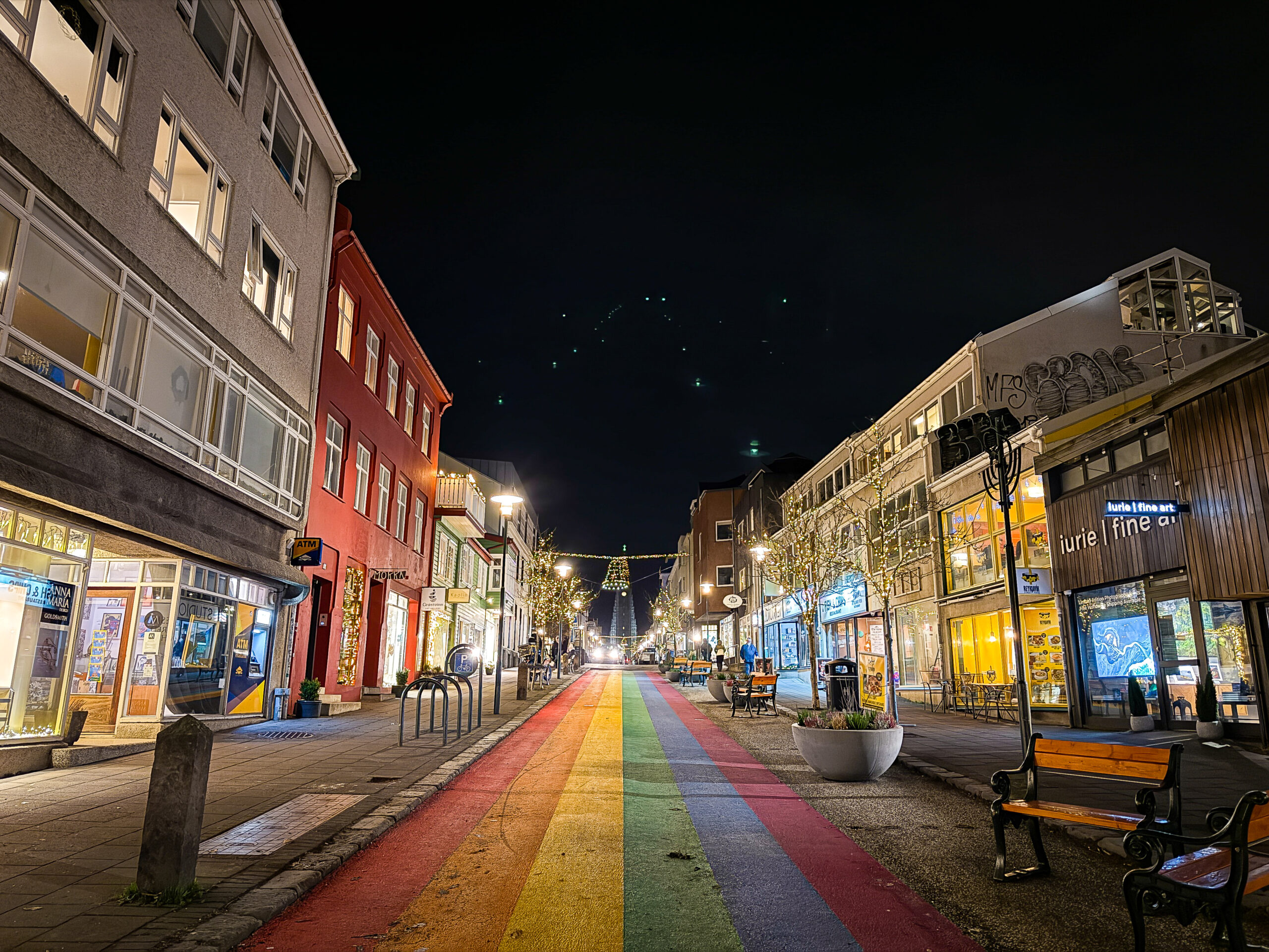Colorful streets in Reykjavik on a cold winter night. Reykjavik guide