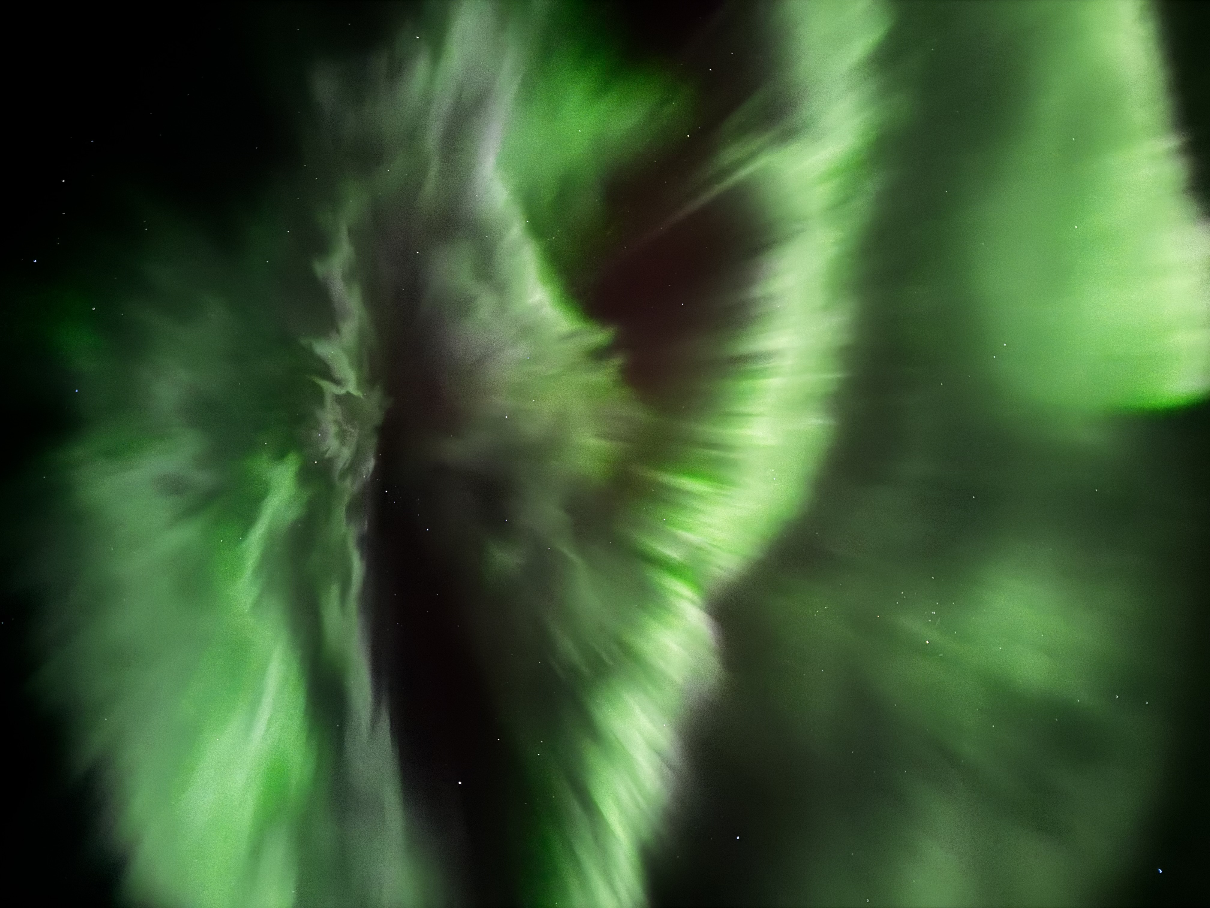 Vibrant green and purple Northern Lights (Aurora Borealis) dancing over an open field in the Icelandic countryside.